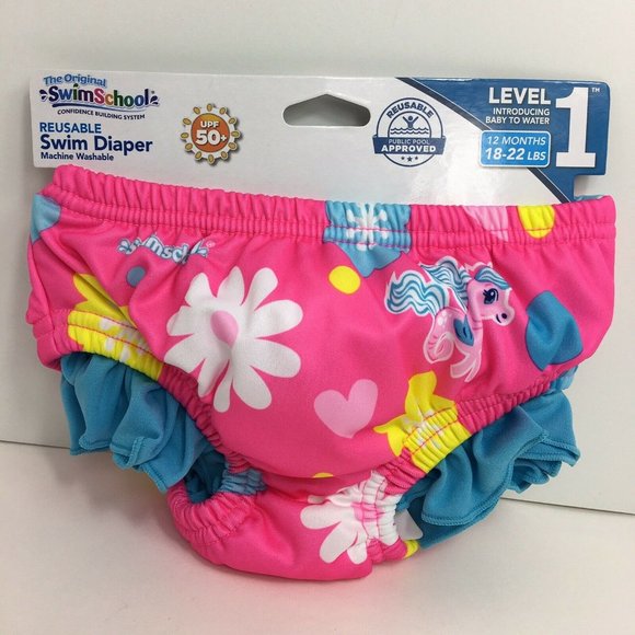 Swimschool Reusable Swim Diaper UPF 50 Level 1 18-22 lbs 12 Months Swim Pink New - Picture 10 of 12